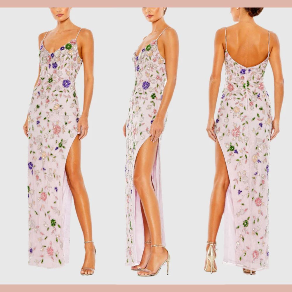 NWT‎ Mac Duggal [ 4 ] 10893 Embellished Lace Sleeveless V Neck Gown Lilac Purple